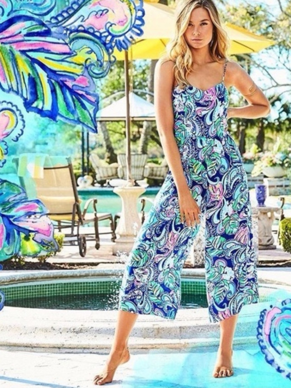 Lilly Pulitzer Marnee Jumpsuit in Multicolor Hanging With Fronds Sz 0